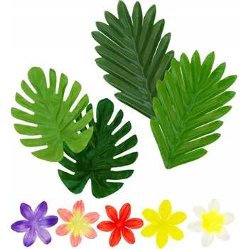 Karnevalový doplněk SADA HAVAJSKÝCH LISTŮ A KVĚTŮ - TROPICKÁ HAVAJSKÁ DEKORACE