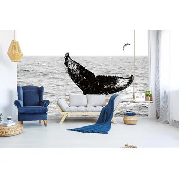 Fototapeta DIMEX | Samolepicí vliesová fototapeta na zeď Velryba v moři MA-5-0517 | 375 x 250 cm | bílá, černá + Samolepicí vliesová fototapeta na stěnu DIMEX Velryba v moři MA50517 v rozměru 375 x 250 cm