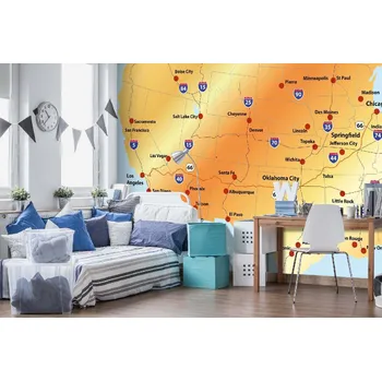 Fototapeta DIMEX | Samolepicí vliesová fototapeta na zeď Zlatá mapa trasy 66 MA-5-1507 | 375 x 250 cm | červená, zlata, černá, žlutá + Samolepicí vliesová fototapeta na stěnu DIMEX Zlatá mapa trasy 66 MA51507 v rozměru 375 x 250 cm