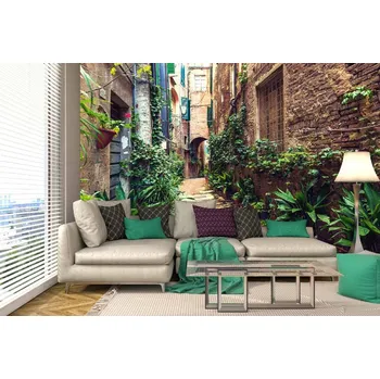 Fototapeta DIMEX | Samolepicí vliesová fototapeta na zeď Skrytá ulice v Sieně MA-5-1225 | 375 x 250 cm | zelená, hnědá, šedá + Samolepicí vliesová fototapeta na stěnu DIMEX Skrytá ulice v Sieně MA51225 v rozměru 375 x 250 cm