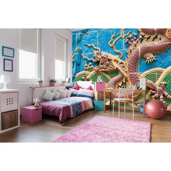 Fototapeta DIMEX | Samolepicí vliesová fototapeta na zeď Dračí zeď z Beihai II. MA-5-1251 | 375 x 250 cm | zelená, modrá, červená, zlata + Samolepicí vliesová fototapeta na stěnu DIMEX Dračí stěnu DIMEX z Beihai II. MA51251 v rozměru 375 x 250 cm