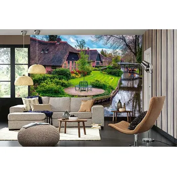 Fototapeta DIMEX | Samolepicí vliesová fototapeta na zeď Holandské domy MA-5-1615 | 375 x 250 cm | zelená, hnědá, růžová + Samolepicí vliesová fototapeta na stěnu DIMEX Holandské domy MA51615 v rozměru 375 x 250 cm