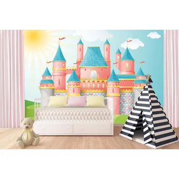 Fototapeta DIMEX | Samolepicí vliesová fototapeta na zeď Růžový hrad MA-5-1427 | 375 x 250 cm | zelená, modrá, růžová + Samolepicí vliesová fototapeta na stěnu DIMEX Růžový hrad MA51427 v rozměru 375 x 250 cm