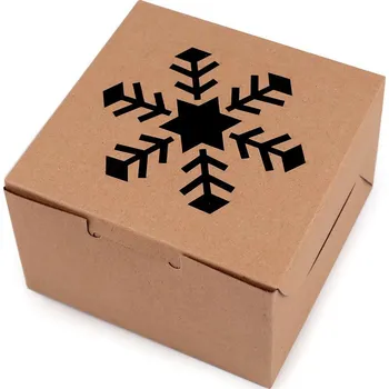 Vánoční dekorace Vánoční papírová krabička s průhledem stromeček, vločka, zvonek Balení: 10 ks, Varianta: 2 hnědá přírodní vločka - 8596475414555