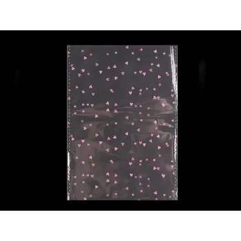 Celofánový průhledný sáček srdíčka 13x18 cm Balení: 100 ks, Varianta: 2 růžová - 8596475519908