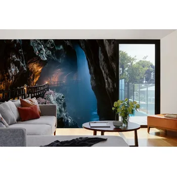 Fototapeta DIMEX | Samolepicí vliesová fototapeta na zeď Jeskynní chodba MA-5-1754 | 375 x 250 cm | modrá, černá, oranžová, šedá + Samolepicí vliesová fototapeta na stěnu DIMEX Jeskynní chodba MA51754 v rozměru 375 x 250 cm