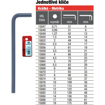 Klíč BONDHUS L-klíč 8.0mm krátký/karta 15872