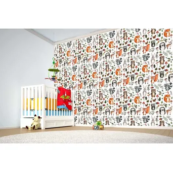 Fototapeta DIMEX | Samolepicí vliesová fototapeta na zeď Roztomilá lesní zvířata MA-5-1476 | 375 x 250 cm | zelená, červená, oranžová, hnědá + Samolepicí vliesová fototapeta na stěnu DIMEX Roztomilá lesní zvířata MA51476 v rozměru 375 x 250 cm