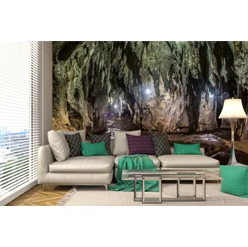 Fototapeta DIMEX | Samolepicí vliesová fototapeta na zeď Osvětlená jeskyně MA-5-1758 | 375 x 250 cm | krémová, hnědá, šedá + Samolepicí vliesová fototapeta na stěnu DIMEX Osvětlená jeskyně MA51758 v rozměru 375 x 250 cm