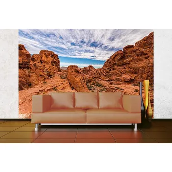 Fototapeta DIMEX | Samolepicí vliesová fototapeta na zeď Podivuhodné skály MA-5-1670 | 375 x 250 cm | modrá, bílá, oranžová, hnědá + Samolepicí vliesová fototapeta na stěnu DIMEX Podivuhodné skály MA51670 v rozměru 375 x 250 cm