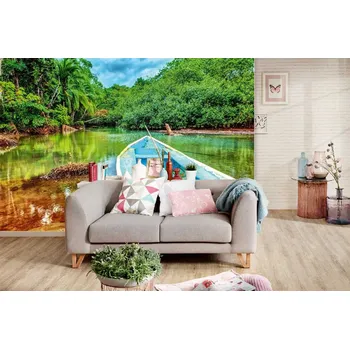 Fototapeta DIMEX | Samolepicí vliesová fototapeta na zeď Loďka v tropech MA-5-1818 | 375 x 250 cm | zelená, modrá, hnědá + Samolepicí vliesová fototapeta na stěnu DIMEX Loďka v tropech MA51818 v rozměru 375 x 250 cm