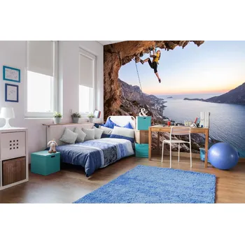 Fototapeta DIMEX | Samolepicí vliesová fototapeta na zeď Horolezectví MA-5-1576 | 375 x 250 cm | modrá, hnědá, šedá + Samolepicí vliesová fototapeta na stěnu DIMEX Horolezectví MA51576 v rozměru 375 x 250 cm