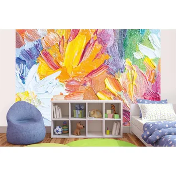 Fototapeta DIMEX | Samolepicí vliesová fototapeta na zeď Olejomalba květy MA-5-2014 | 375 x 250 cm | žlutá, oranžová, růžová + Samolepicí vliesová fototapeta na stěnu DIMEX Olejomalba květy MA52014 v rozměru 375 x 250 cm