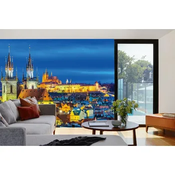 Fototapeta DIMEX | Samolepicí vliesová fototapeta na zeď Praha, noční pohled MA-5-1002 | 375 x 250 cm | modrá, žlutá, hnědá + Samolepicí vliesová fototapeta na stěnu DIMEX Praha, noční pohled MA51002 v rozměru 375 x 250 cm