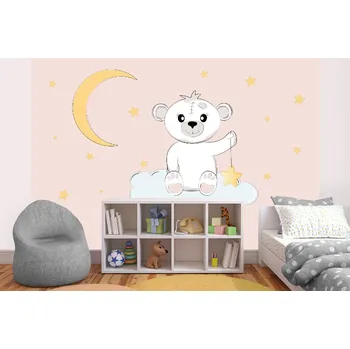 Fototapeta DIMEX | Samolepicí vliesová fototapeta na zeď Medvídek na mráčku MA-5-1445 | 375 x 250 cm | bílá, žlutá, růžová + Samolepicí vliesová fototapeta na stěnu DIMEX Medvídek na mráčku MA51445 v rozměru 375 x 250 cm