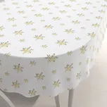 Teflonový oválný ubrus TF-120 Zlato-modro-zelené vánoční vločky na bílém 100x160 cm