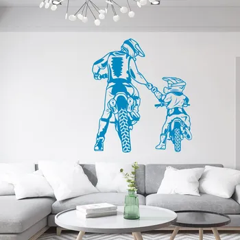 Samolepící dekorace Živá Zeď Samolepka na zeď Motokros otec a syn Barva: modrá, Velikost: 60 x 52 cm