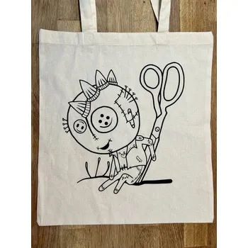 Nákupní taška Plátěná taška k vybarvení – Punková voodoo panenka (autorský motiv)