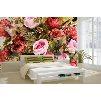 Fototapeta DIMEX | Samolepicí vliesová fototapeta na zeď Pugét růží MA-5-1399 | 375 x 250 cm | zelená, červená, růžová + Samolepicí vliesová fototapeta na stěnu DIMEX Pugét růží MA51399 v rozměru 375 x 250 cm