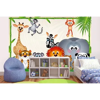 Fototapeta DIMEX | Samolepicí vliesová fototapeta na zeď Zvířátka v džungli II. MA-5-1429 | 375 x 250 cm | zelená, oranžová, hnědá + Samolepicí vliesová fototapeta na stěnu DIMEX Zvířátka v džungli II. MA51429 v rozměru 375 x 250 cm