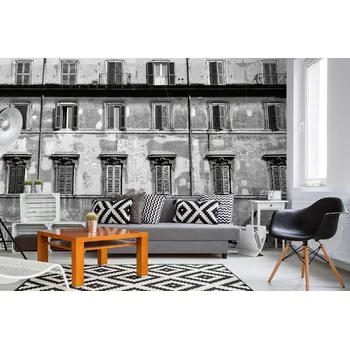 Fototapeta DIMEX | Samolepicí vliesová fototapeta na zeď Stará fasáda budovy MA-5-0798 | 375 x 250 cm | bílá, černá, šedá + Samolepicí vliesová fototapeta na stěnu DIMEX Stará fasáda budovy MA50798 v rozměru 375 x 250 cm