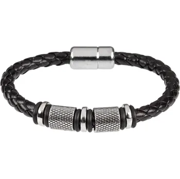 Náramek ANNA PERLY Vysoce atraktivní ručně pletený pánský kožený náramek se stříbrnými prvky