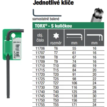 Klíč BONDHUS L.-klíč LT-6 TORX/karta 11706