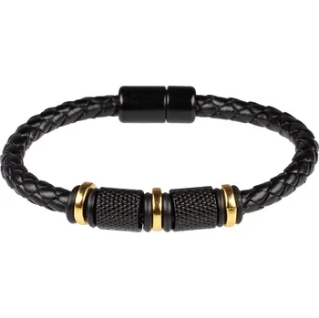 Náramek ANNA PERLY Vysoce atraktivní ručně pletený pánský kožený náramek se zlatými prvky