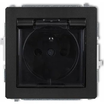 Elektrická zásuvka Hermetická zásuvka s víčkem a uzemněním IP44 černá Karlik DECO 12DGPB-1zdp