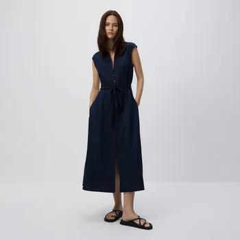 Dámské šaty Reserved - Midi šaty s příměsí lnu - tmavomodrá - XV502-59X - XV502-59X-XS