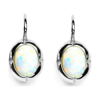 Náušnice Zlaté náušnice, bílé zlato, bílý syntetický opál, NK 1374 (opál 8x6 mm)