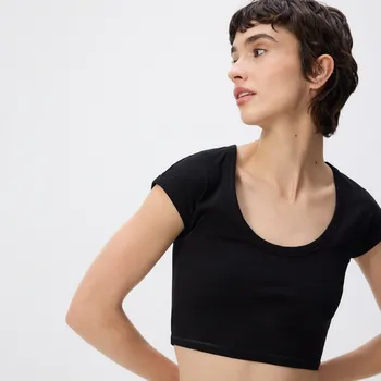 Dámské tričko Reserved - Crop top s vysokým podílem bavlny - černý - 482GO-99X - 482GO-99X-S