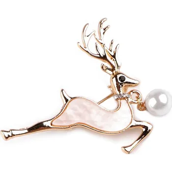 Módní doplněk Brož s broušenými kamínky a perlou jelen Balení: 1 ks, Varianta: 2 zlatá - 8596475624787
