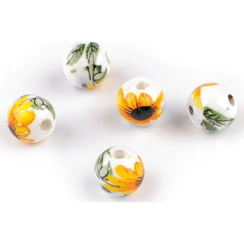 Korálek Porcelánové korálky s květy Ø8 mm Balení: 5 ks, Varianta: 1 žlutá narcisová - 8591149259302