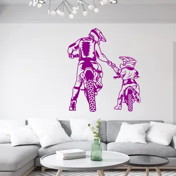 Samolepící dekorace Živá Zeď Samolepka na zeď Motokros otec a syn Barva: fialová, Velikost: 60 x 52 cm