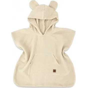 Baby Nellys Dětské mušelínové pončo lux s kapucí Teddy rychleschnoucí béžové Vel. 110/122