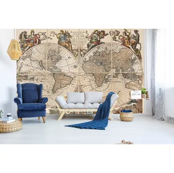 Fototapeta DIMEX | Samolepicí vliesová fototapeta na zeď Reprodukce staré mapy MA-5-1538 | 375 x 250 cm | bílá, krémová, žlutá, hnědá + Samolepicí vliesová fototapeta na stěnu DIMEX Reprodukce staré mapy MA51538 v rozměru 375 x 250 cm