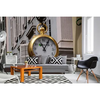 Fototapeta DIMEX | Samolepicí vliesová fototapeta na zeď Hodiny ve Švýcarsku MA-5-1216 | 375 x 250 cm | bílá, zlata, žlutá, šedá + Samolepicí vliesová fototapeta na stěnu DIMEX Hodiny ve Švýcarsku MA51216 v rozměru 375 x 250 cm