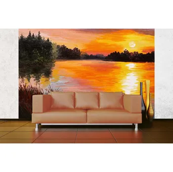 Fototapeta DIMEX | Samolepicí vliesová fototapeta na zeď Malba - Jezero MA-5-2038 | 375 x 250 cm | zelená, žlutá, oranžová, hnědá + Samolepicí vliesová fototapeta na stěnu DIMEX Malba - Jezero MA52038 v rozměru 375 x 250 cm