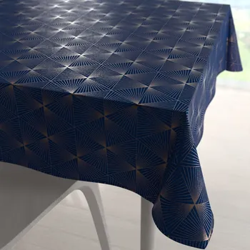 ubrus Velký sametový čtvercový ubrus Isabela IBL-011 Rose Gold trojúhelníky na královsky modrém 150x150 cm