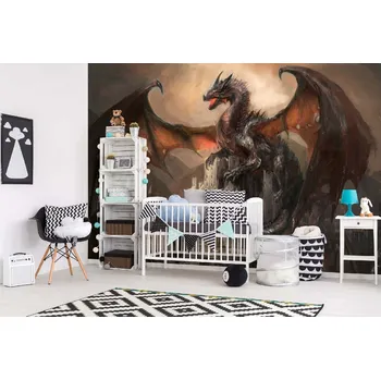 Fototapeta DIMEX | Samolepicí vliesová fototapeta na zeď Válka s drakem MA-5-1264 | 375 x 250 cm | červená, černá, hnědá, šedá + Samolepicí vliesová fototapeta na stěnu DIMEX Válka s drakem MA51264 v rozměru 375 x 250 cm