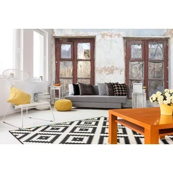 Fototapeta DIMEX | Samolepicí vliesová fototapeta na zeď Stará okna MA-5-0829 | 375 x 250 cm | bílá, béžová, hnědá + Samolepicí vliesová fototapeta na stěnu DIMEX Stará okna MA50829 v rozměru 375 x 250 cm