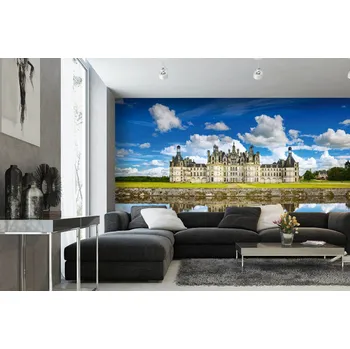 Fototapeta DIMEX | Samolepicí vliesová fototapeta na zeď Zámek Chambord III. MA-5-1083 | 375 x 250 cm | zelená, modrá, béžová, šedá + Samolepicí vliesová fototapeta na stěnu DIMEX Zámek Chambord III. MA51083 v rozměru 375 x 250 cm