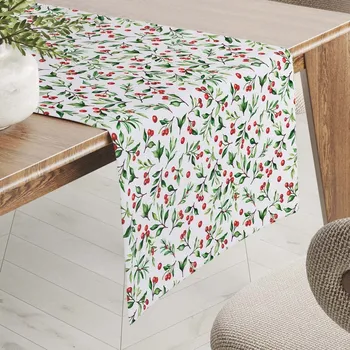 ubrus Teflonový běhoun na stůl TF-111 Jeřabiny na bílém 20x120 cm