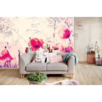 Fototapeta DIMEX | Samolepicí vliesová fototapeta na zeď Vintage vlčí máky MA-5-2009 | 375 x 250 cm | červená, fialová, béžová + Samolepicí vliesová fototapeta na stěnu DIMEX Vintage vlčí máky MA52009 v rozměru 375 x 250 cm