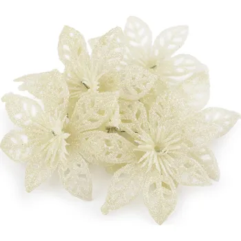 Vánoce Vánoční hvězda na drátku s glitry Balení: 6 ks, Varianta: 6 béžová nejsv. - 8596475275613