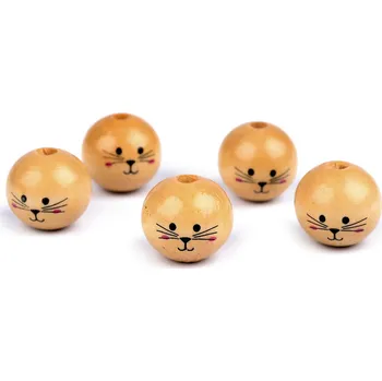 Korálek Dřevěné korálky s obličejem zvířátka Ø20 mm Balení: 10 ks, Varianta: přírodní sv. - 8596475290302
