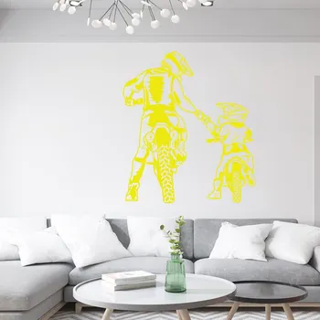 Samolepící dekorace Živá Zeď Samolepka na zeď Motokros otec a syn Barva: žlutá, Velikost: 100 x 87 cm