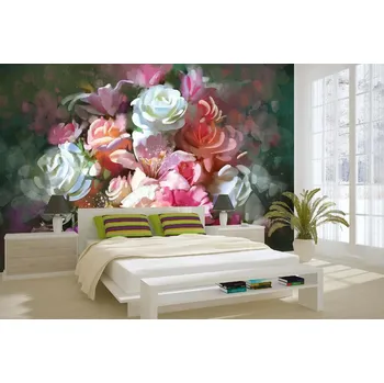 Fototapeta DIMEX | Samolepicí vliesová fototapeta na zeď Malba - Růžová kytice MA-5-2007 | 375 x 250 cm | bílá, fialová, oranžová, růžová + Samolepicí vliesová fototapeta na stěnu DIMEX Malba - Růžová kytice MA52007 v rozměru 375 x 250 cm