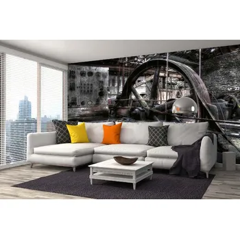 Fototapeta DIMEX | Samolepicí vliesová fototapeta na zeď Břidlicová továrna MA-5-0868 | 375 x 250 cm | černá, žlutá, šedá + Samolepicí vliesová fototapeta na stěnu DIMEX Břidlicová továrna MA50868 v rozměru 375 x 250 cm